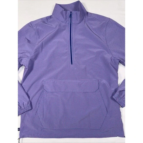 Mizzen Main Leeward 1/4 Zip Pullover Mens S Blue Pink Check Zip Pocket Mock Neck - Picture 2 of 13